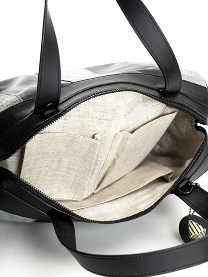 Casual Wear Duffle Bag by Green Hermitage with Apple Leather, Black, Casual Wear, Coconut Leather, Duffle Bags, Free Size, Hemp, Lyocell, Recycled, Striped at Kamakhyaa for sustainable fashion