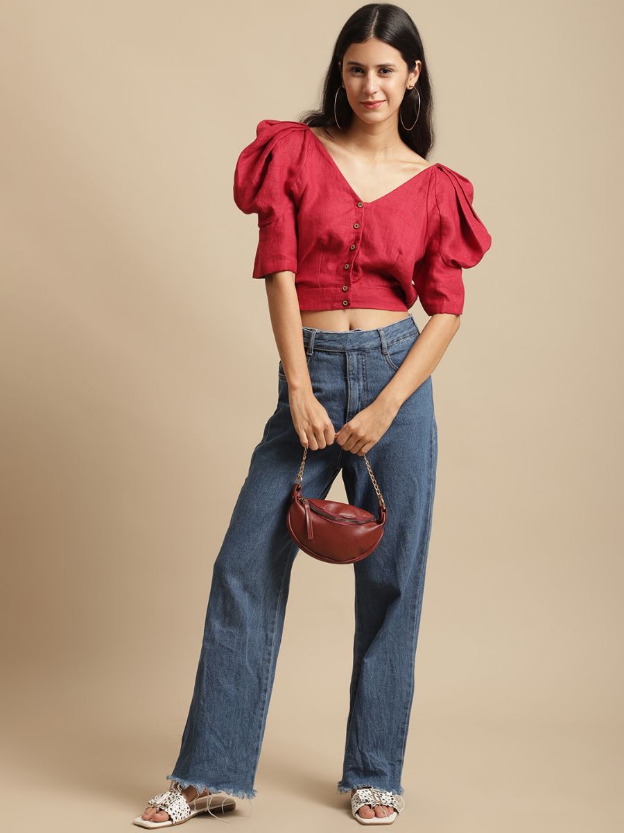 100% Hemp Akira Hemp Top Red by Ewoke with 100% Hemp, akira coord top, crop top for women, Hemp, hemp top, Nostalgia's Thread by Ewoke, RED CROP TOP, red hemp top, red top at Kamakhyaa for sustainable fashion