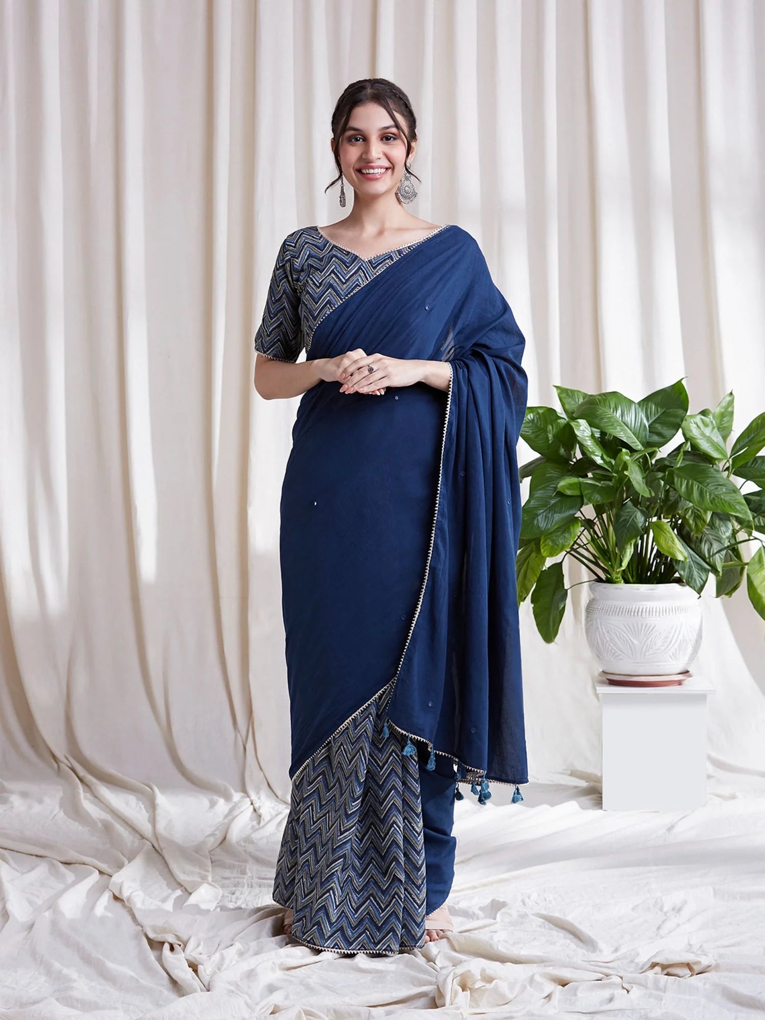 Nila Indigo Saree by Hasttvam with CottonFloralFestive WearIndigoHandmade by artisans, Natural dyes, Relaxed Fit, Respondible production and Vegan at Kamakhyaa for sustainable fashion