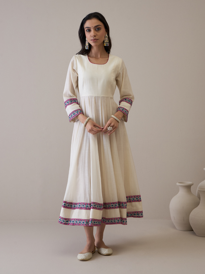 Resham Embroidered Kurta Set with Jacket by RoohbyRidhimaa with Avani by RoohbyRidhimaa, Ethnic Wear, Kurta Pant Sets, Pure Chanderi, Regular Fit, Resham Embroidered, Toxin free, White at Kamakhyaa for sustainable fashion