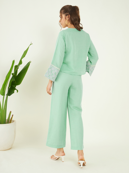 Sage Green Co-ord Set by Bohobi with at Kamakhyaa for sustainable fashion