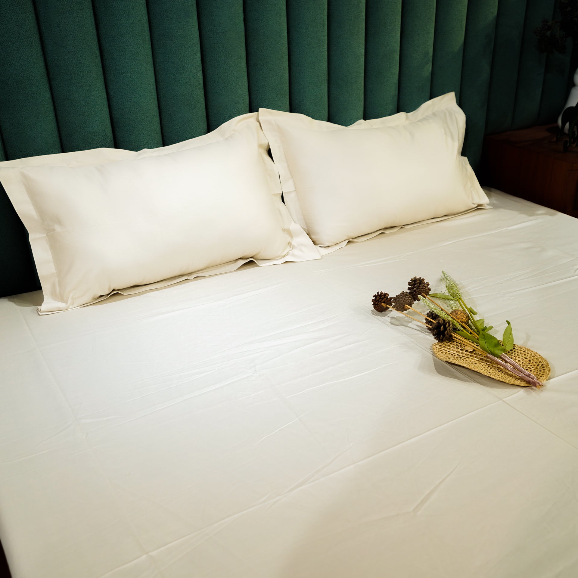 Beige Bliss 300 TC|400 TC|500 TC Flat Sheet Set by Aetherea with Plain Bedsheets at Kamakhyaa for sustainable fashion