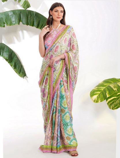 TIE- DYE PRINTED SAREE by devyanimehrotra.com with at Kamakhyaa for sustainable fashion