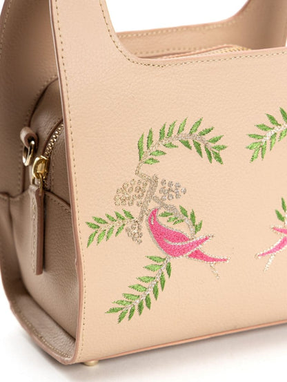 Beige Embroidered Crossbody Bag by Green Hermitage with Apple Leather, Beige, Crossbody Bags, Embroidered, Free Size, Hemp, Lyocell, Party Wear, Recycled at Kamakhyaa for sustainable fashion