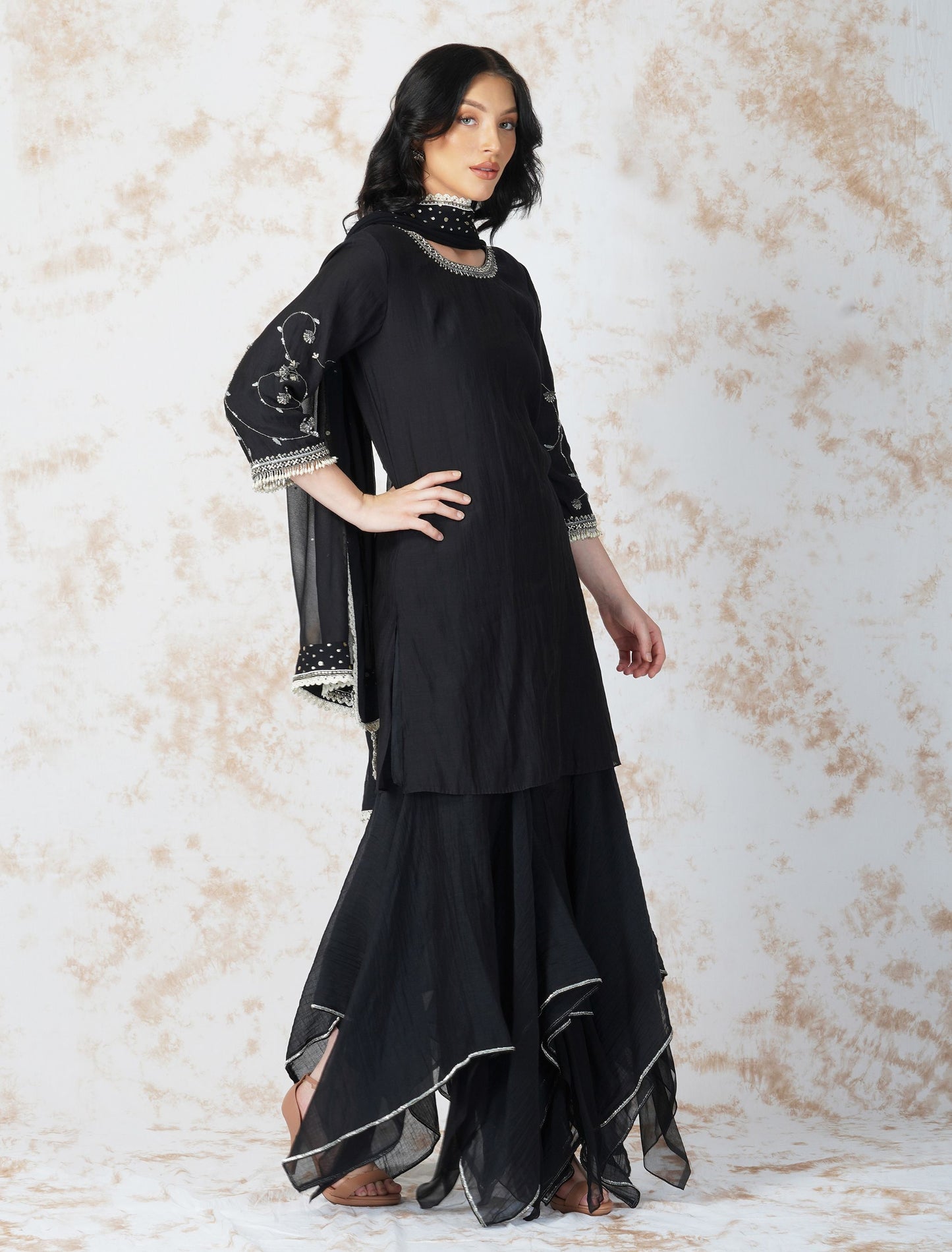 ANTIQUE WORK BLACK GARARA SET by devyanimehrotra.com with at Kamakhyaa for sustainable fashion