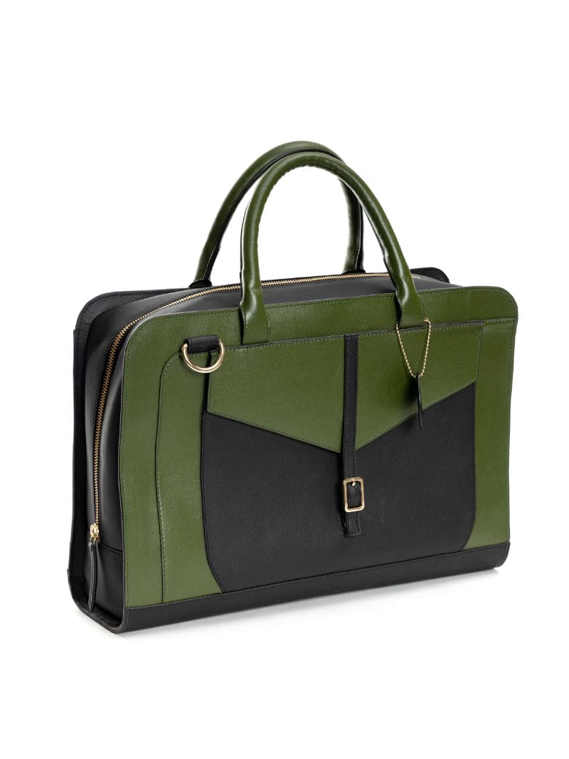 Green Office Wear Laptop Bag by Green Hermitage with Cactus Leather, Free Size, Green, Hemp, Laptop Bags, Lyocell, Office Wear, Recycled, Solids at Kamakhyaa for sustainable fashion