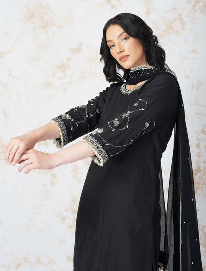 ANTIQUE WORK BLACK GARARA SET by devyanimehrotra.com with at Kamakhyaa for sustainable fashion