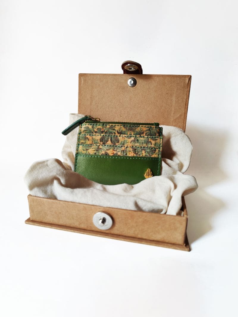 Green Floral Print Cardholder by Green Hermitage with Cactus Leather, Cardholders, Casual Wear, Floral Prints, Free Size, Green, Hemp, Lyocell, Recycled at Kamakhyaa for sustainable fashion