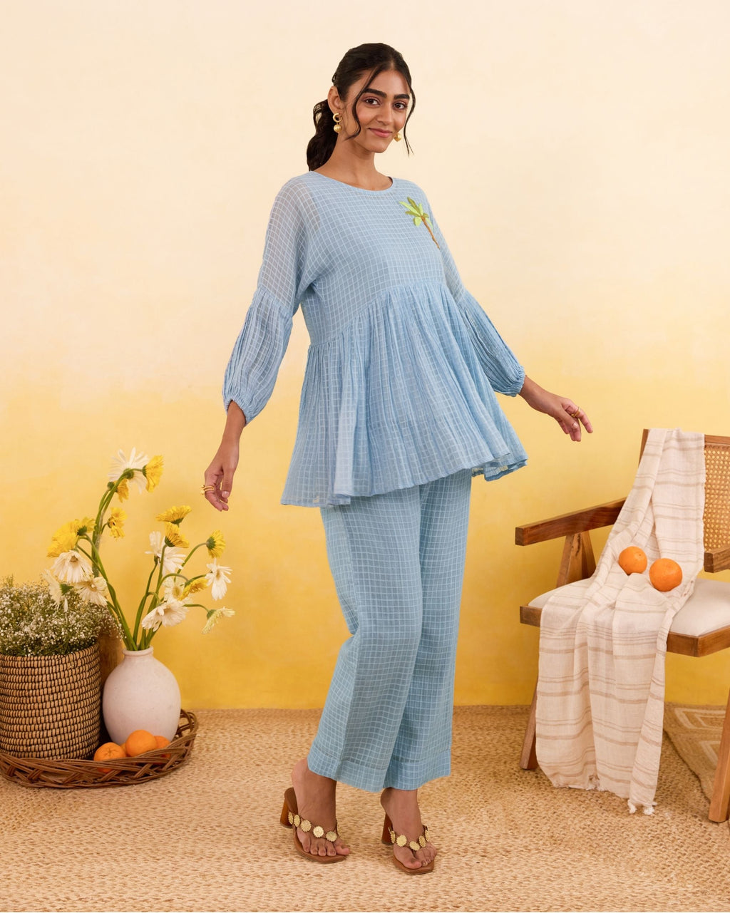 Sky Grid Co-ord by Taro India with at Kamakhyaa for sustainable fashion