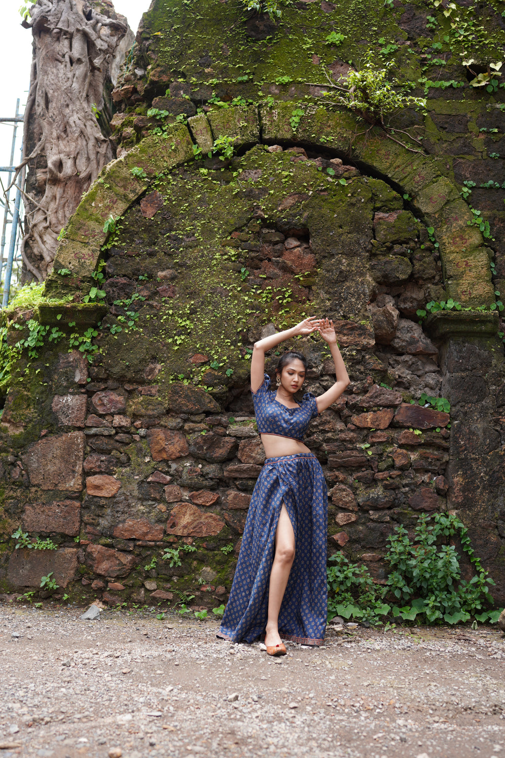 Blue Butta Printed Lehenga with Red Dupatta by Hasttvam with Blue, Console Collection List, Cotton, Festive Wear, Floral, Handmade by Artisans, Indian Wear by Hasttavam, Natural Dye, Navratri, Navratri Teens, Pinterest Page Visits Vanshika, Pinterest Top Pins Vanshika, Pinterest Top Saves Vanshika, Rang by Hasttvam, Relaxed Fit, Responsible production and Vegan at in.kamakhyaa.com for sustainable fashion