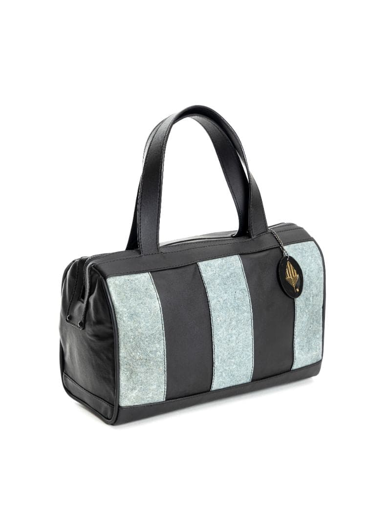 Casual Wear Duffle Bag by Green Hermitage with Apple Leather, Black, Casual Wear, Coconut Leather, Duffle Bags, Free Size, Hemp, Lyocell, Recycled, Striped at Kamakhyaa for sustainable fashion