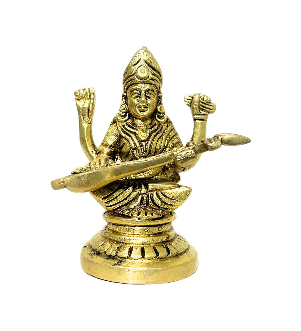 Brass Saraswati Maa Idol – 100% Pure Brass by Aetherea World with God at Kamakhyaa for sustainable fashion