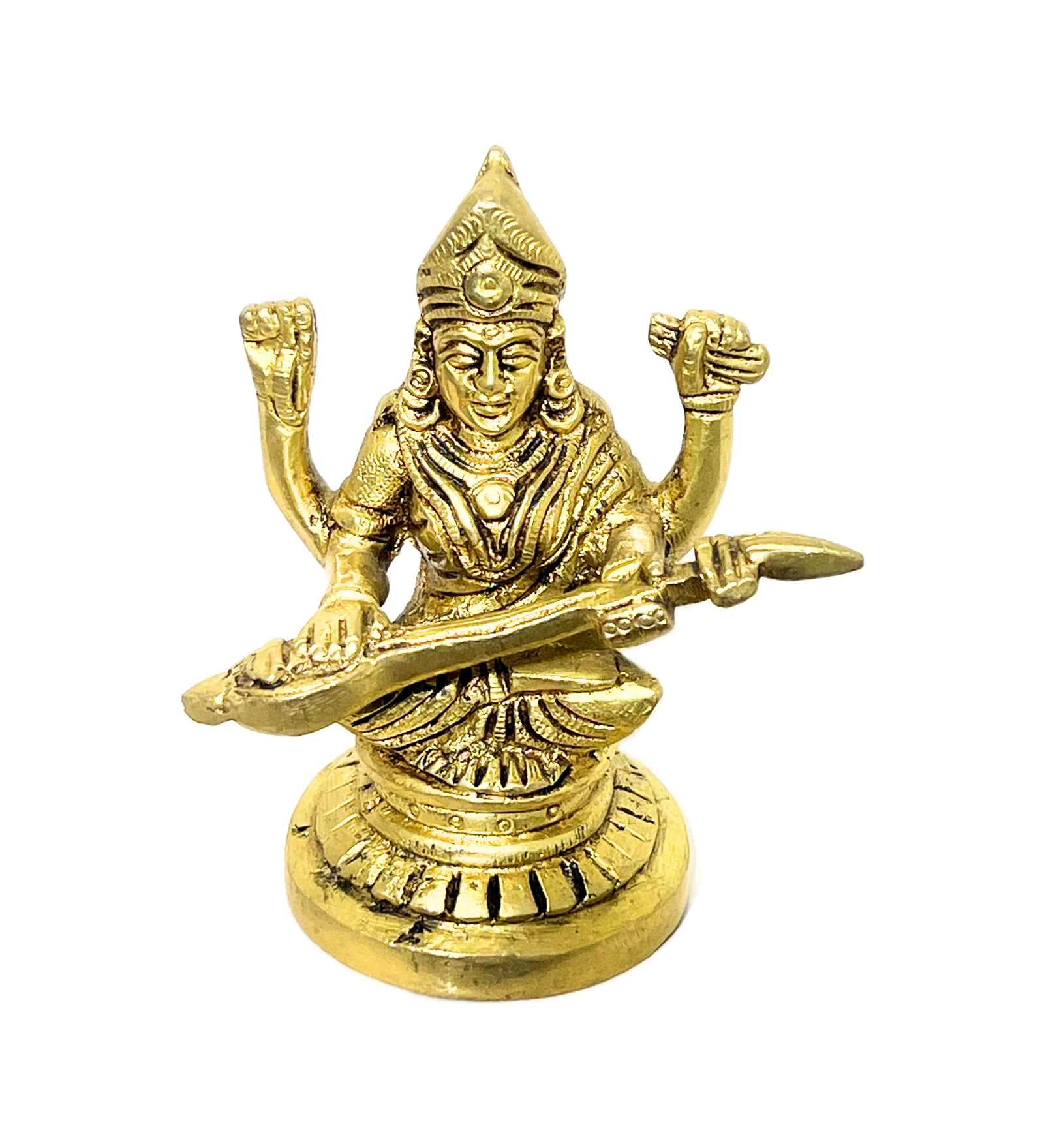 Brass Saraswati Maa Idol – 100% Pure Brass by Aetherea World with God at Kamakhyaa for sustainable fashion
