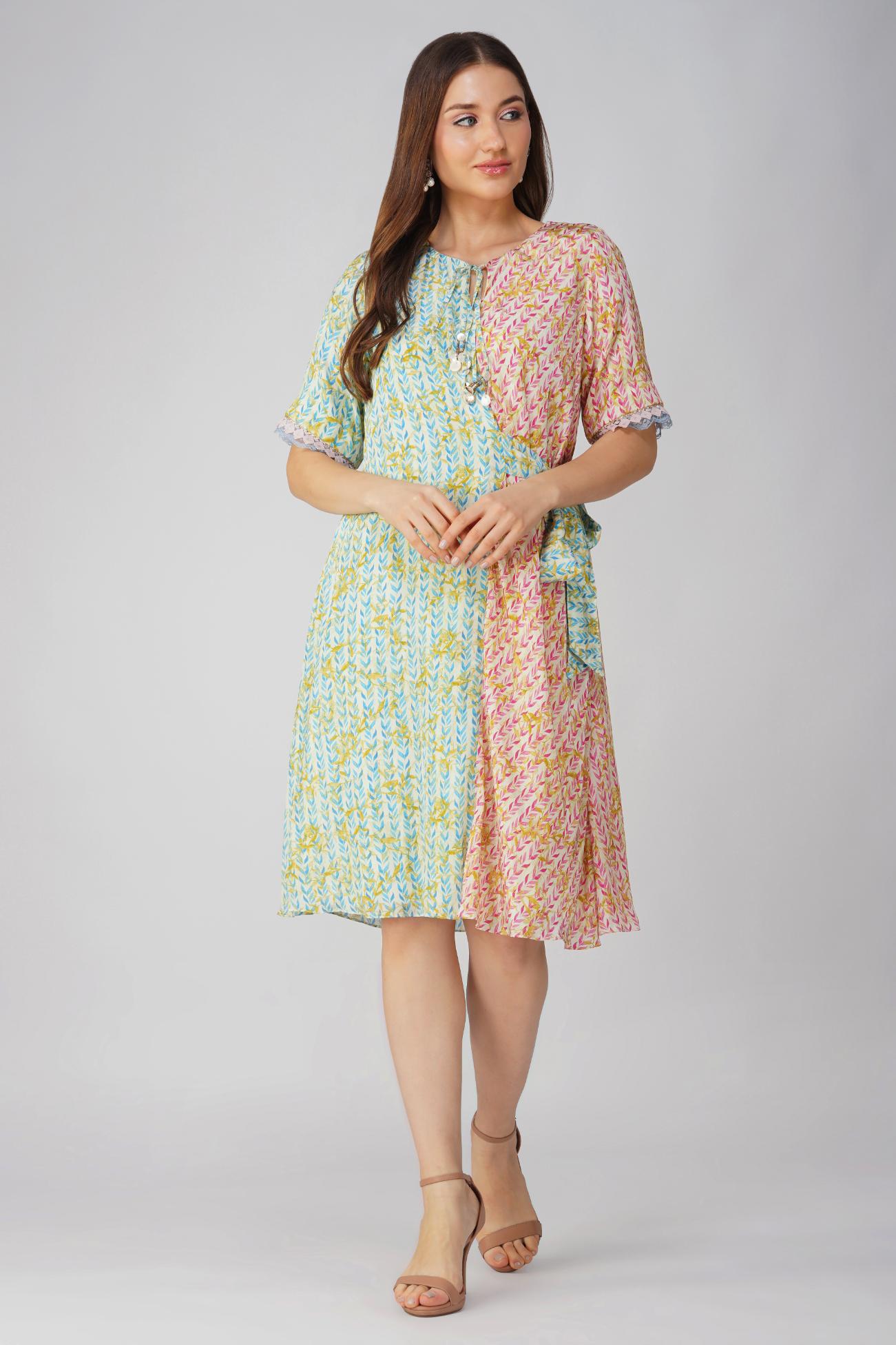 LEAF PRINTED ASYMMETRICAL DRESS by devyanimehrotra.com with at Kamakhyaa for sustainable fashion