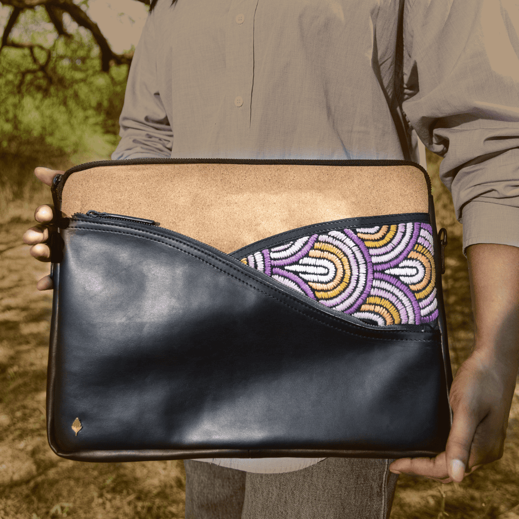 Acacia Vegan Leather Laptop Sleeve - Black by Green Hermitage with SS25 at Kamakhyaa for sustainable fashion