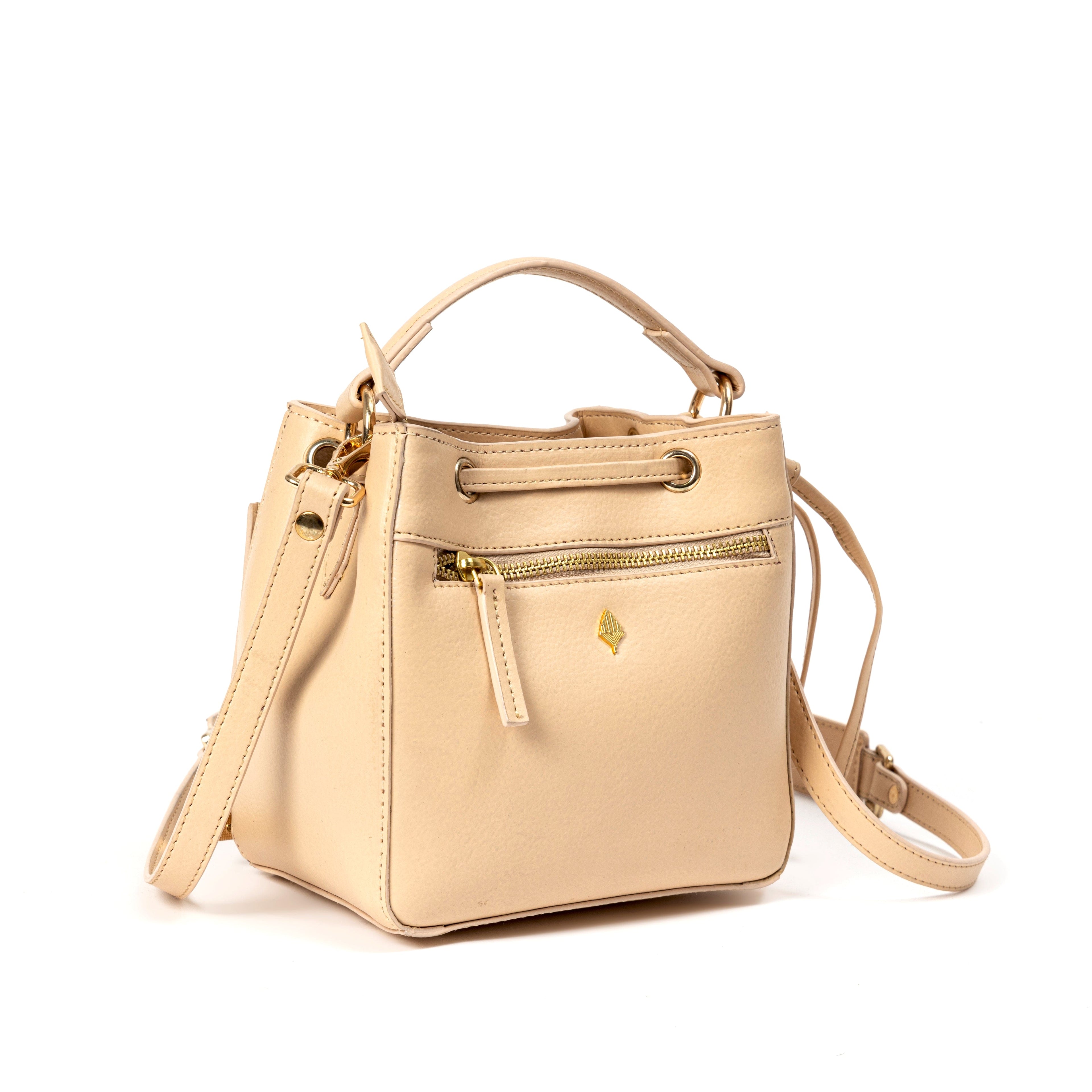 Nora Vegan Leather Embroidered Sling Bag - Almond by Green Hermitage with SS25 at Kamakhyaa for sustainable fashion