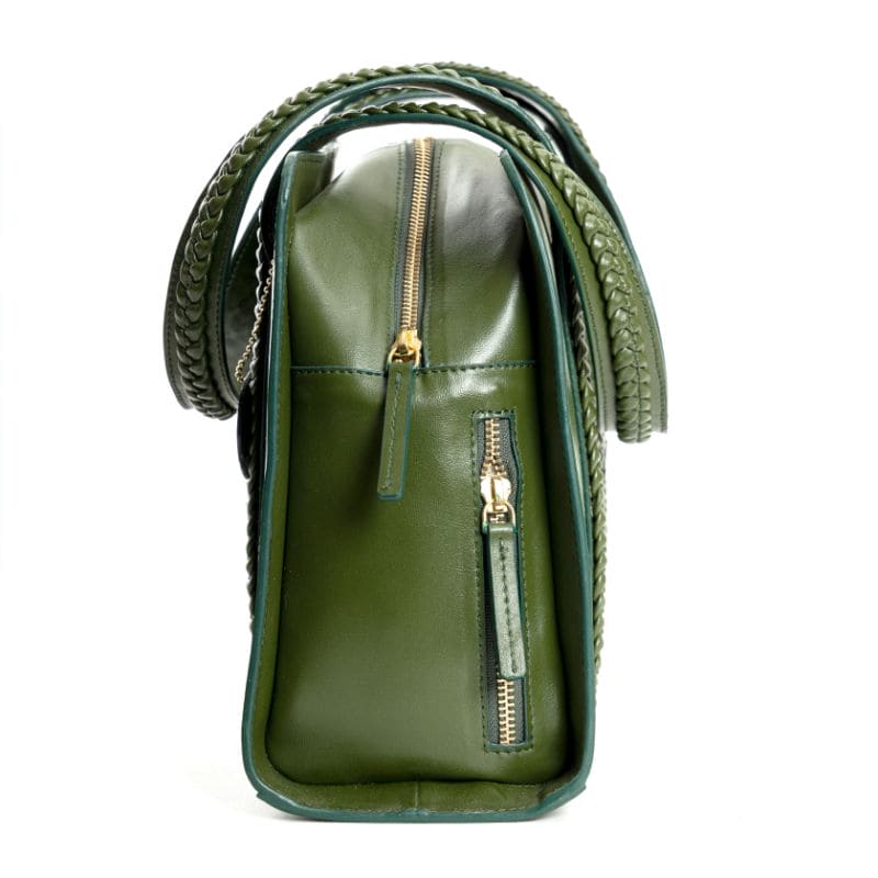 Green Office Wear Shoulder Bag by Green Hermitage with Cactus Leather, Free Size, Green, Hemp, Lyocell, Recycled, Shoulder Bags, Solids at Kamakhyaa for sustainable fashion