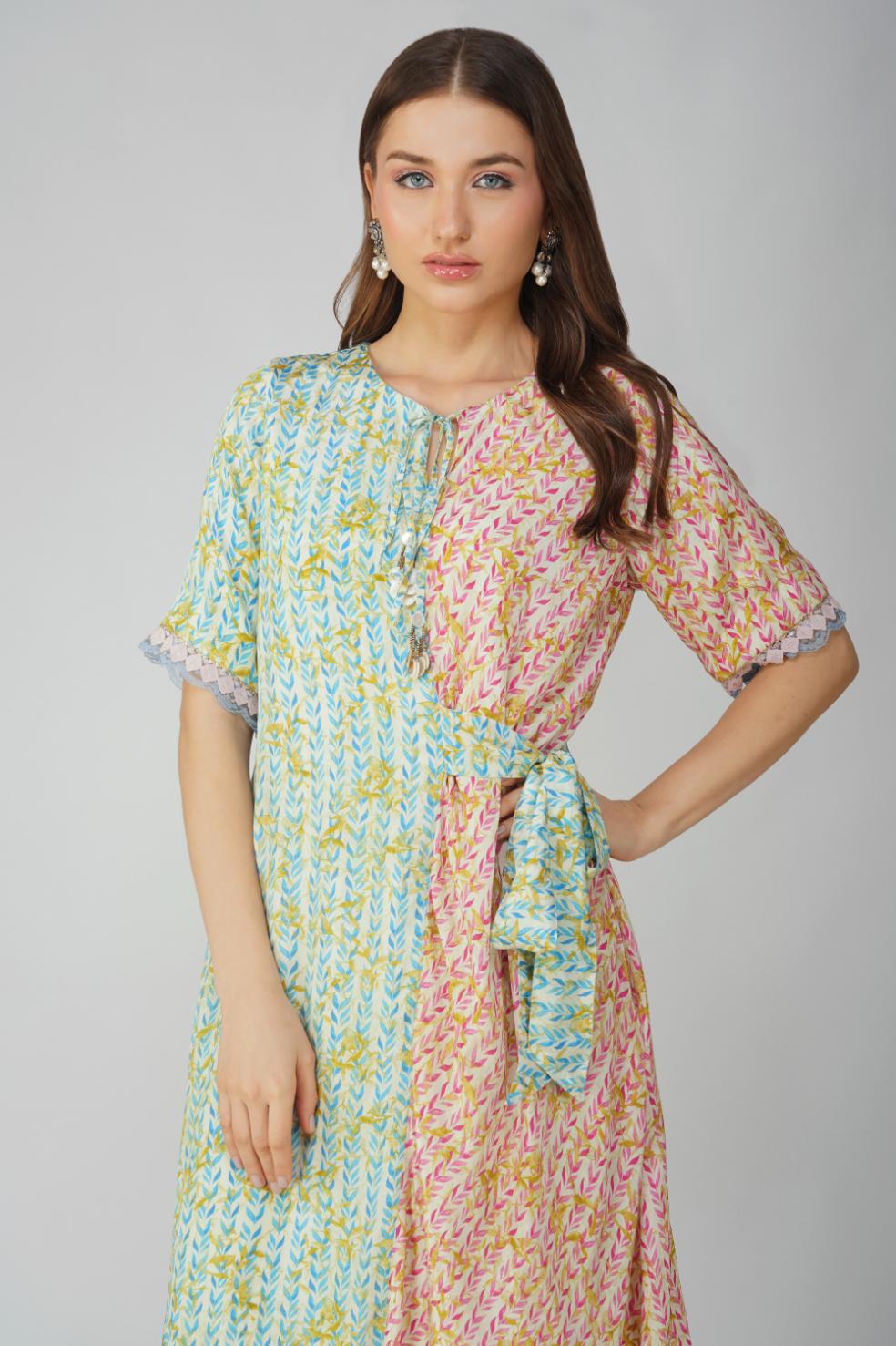 LEAF PRINTED ASYMMETRICAL DRESS by devyanimehrotra.com with at Kamakhyaa for sustainable fashion