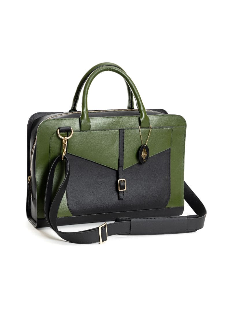 Green Office Wear Laptop Bag by Green Hermitage with Cactus Leather, Free Size, Green, Hemp, Laptop Bags, Lyocell, Office Wear, Recycled, Solids at Kamakhyaa for sustainable fashion