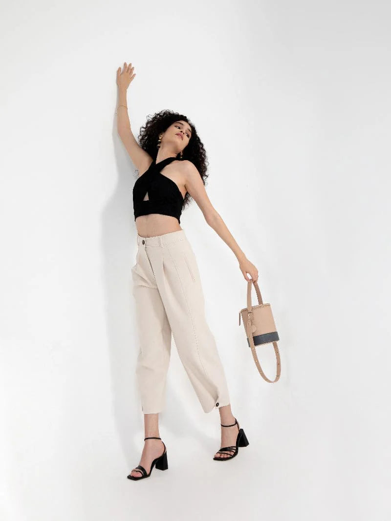 Beige Solid Bucket Bag by Green Hermitage with Apple Leather, Beige, Bucket Bags, Casual Wear, Free Size, Hemp, Lyocell, Recycled, Solids at Kamakhyaa for sustainable fashion