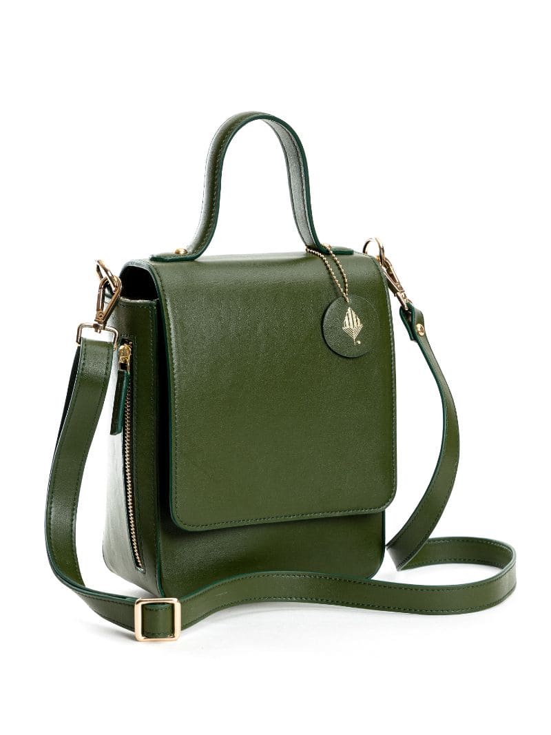 Green Solid Crossbody Bag by Green Hermitage with Cactus Leather, Crossbody Bags, Evening Wear, Free Size, Green, Hemp, Lyocell, Recycled, Solids at Kamakhyaa for sustainable fashion