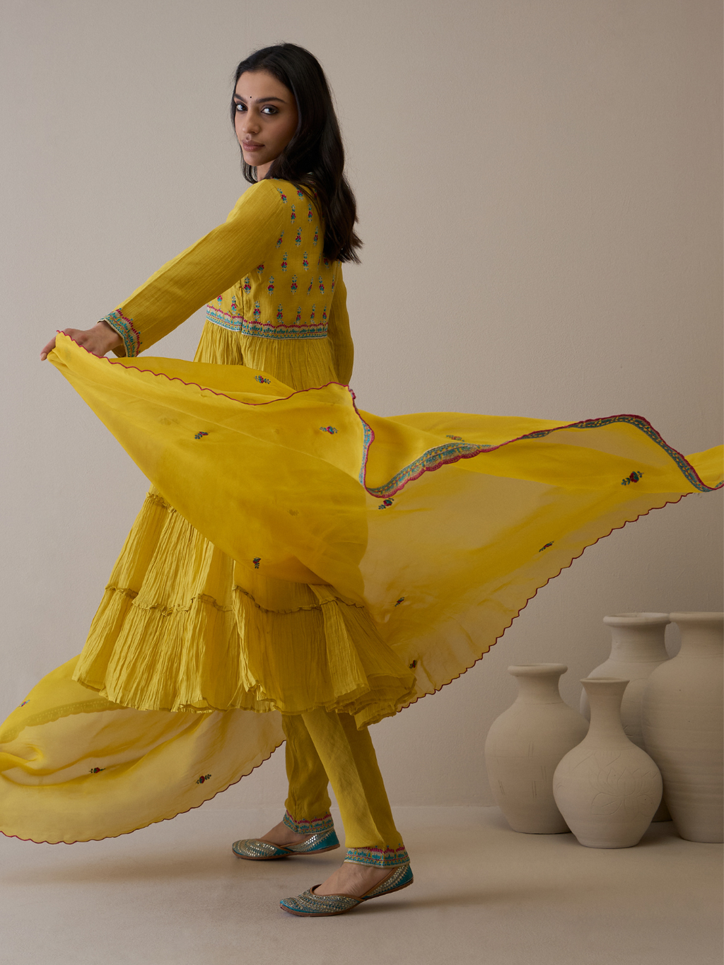 Mustard Pure Silk Chanderi Kurta Set with dupatta by RoohbyRidhimaa with Avani by RoohbyRidhimaa, Chanderi Silk, Festive Wear, Handloom Silk, Kurta Set with Dupattas, Pure Silk Chanderi, Regular Fit, Resham Embroidered, Silk Chanderi, Toxin free, Yellow at Kamakhyaa for sustainable fashion