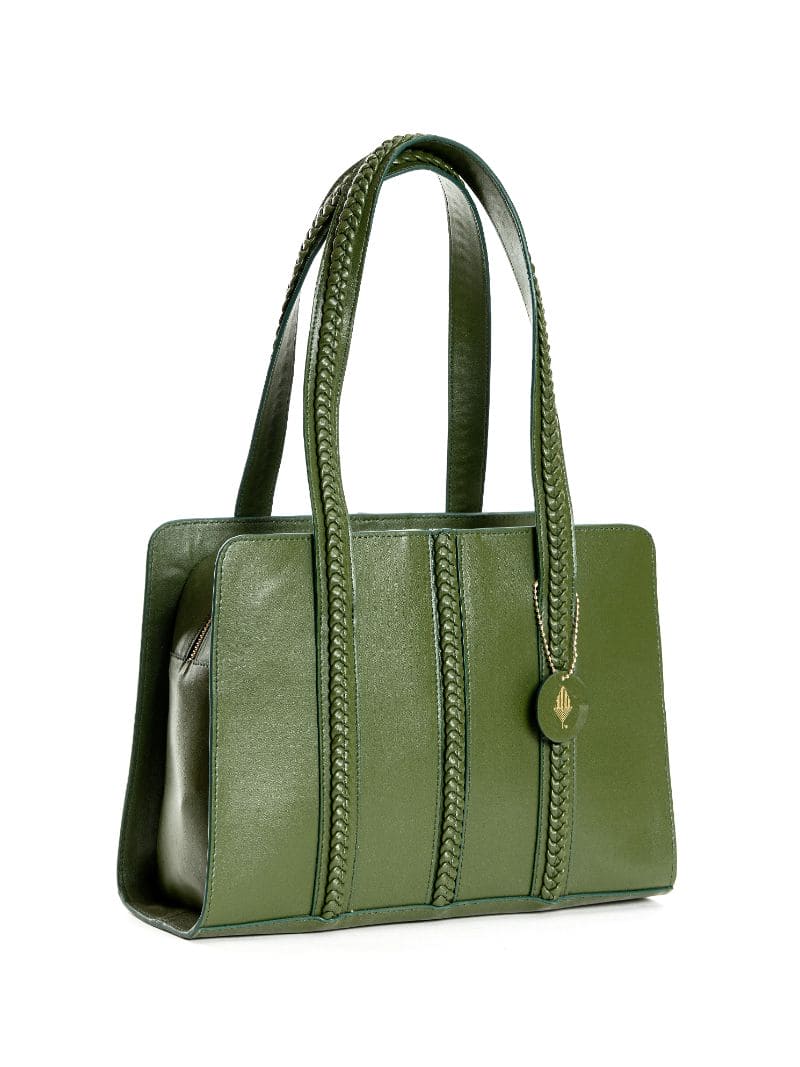 Green Office Wear Shoulder Bag by Green Hermitage with Cactus Leather, Free Size, Green, Hemp, Lyocell, Recycled, Shoulder Bags, Solids at Kamakhyaa for sustainable fashion