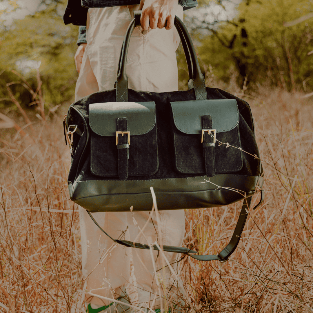 Ajax Vegan Leather Duffle Bag - Black by Green Hermitage with SS25 at Kamakhyaa for sustainable fashion