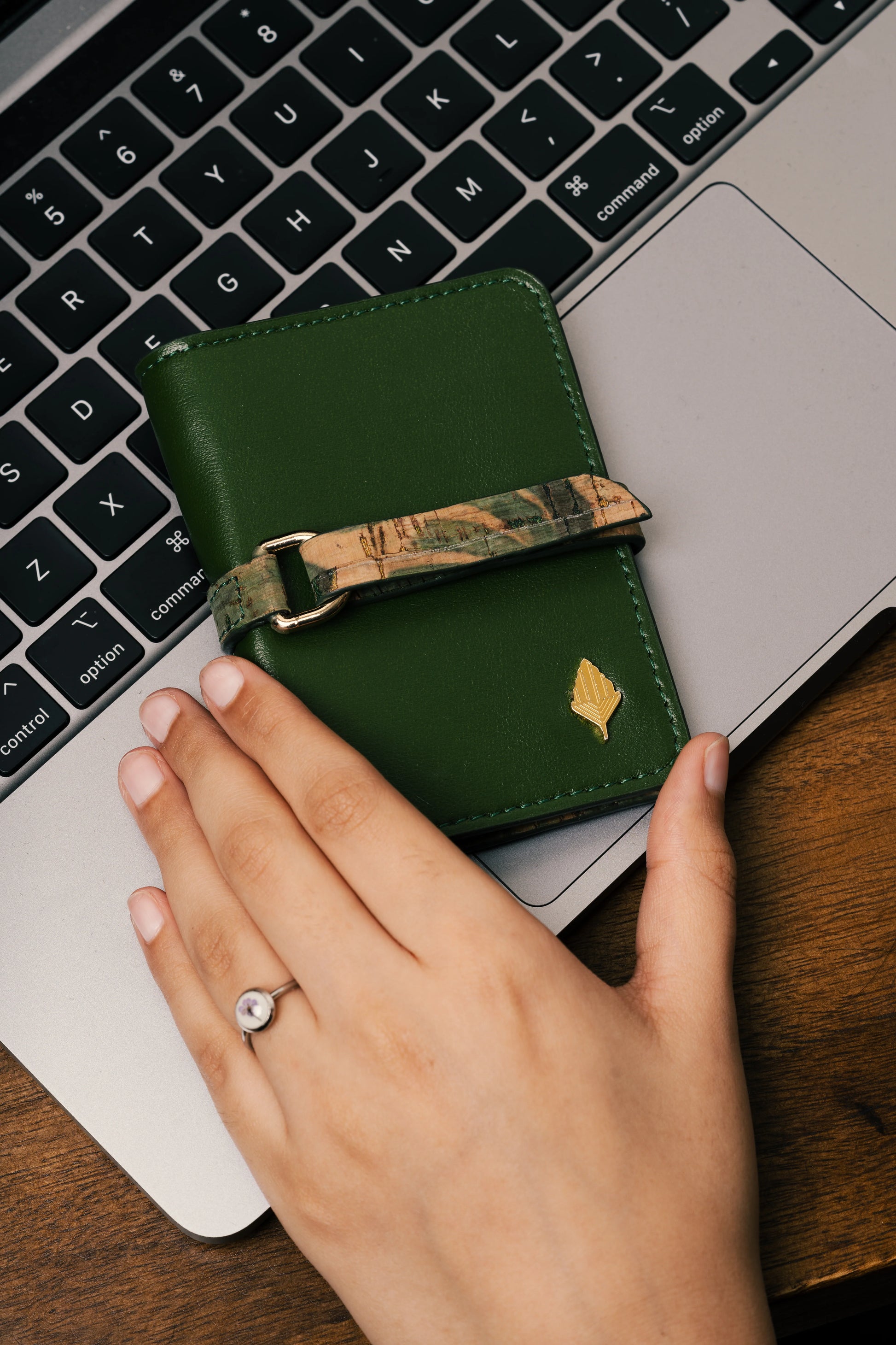 Green Solid Cardholder by Green Hermitage with Cactus Leather, Cardholders, Free Size, Green, Hemp, Lyocell, Office Wear, Recycled, Solids at Kamakhyaa for sustainable fashion