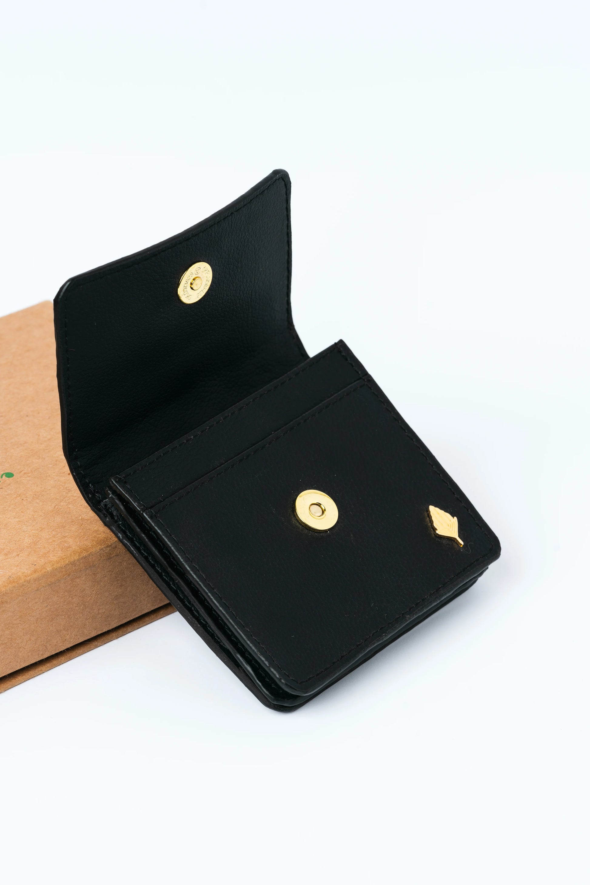 Black Embroidered Cardholder by Green Hermitage with Black, Cactus Leather, Cardholders, Embroidered, Evening Wear, Free Size, Hemp, Lyocell, Recycled at Kamakhyaa for sustainable fashion