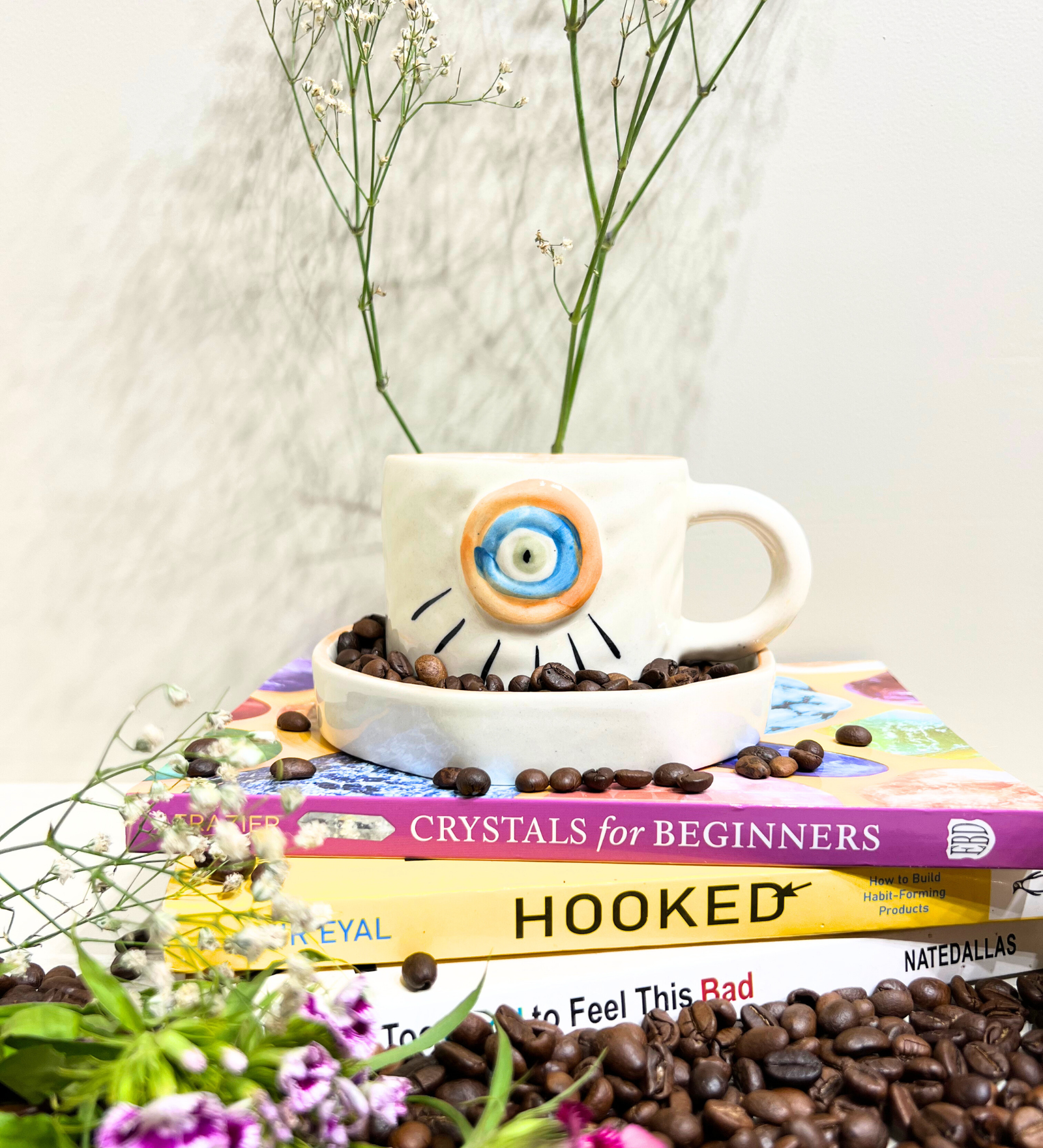 Sunstone Gaze – Evil Eye Ceramic Mug & Plate Set by Aetherea World with at Kamakhyaa for sustainable fashion