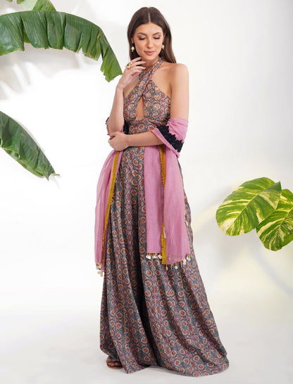 TIE-DYE PRINTED SHARARA SET by devyanimehrotra.com with at Kamakhyaa for sustainable fashion