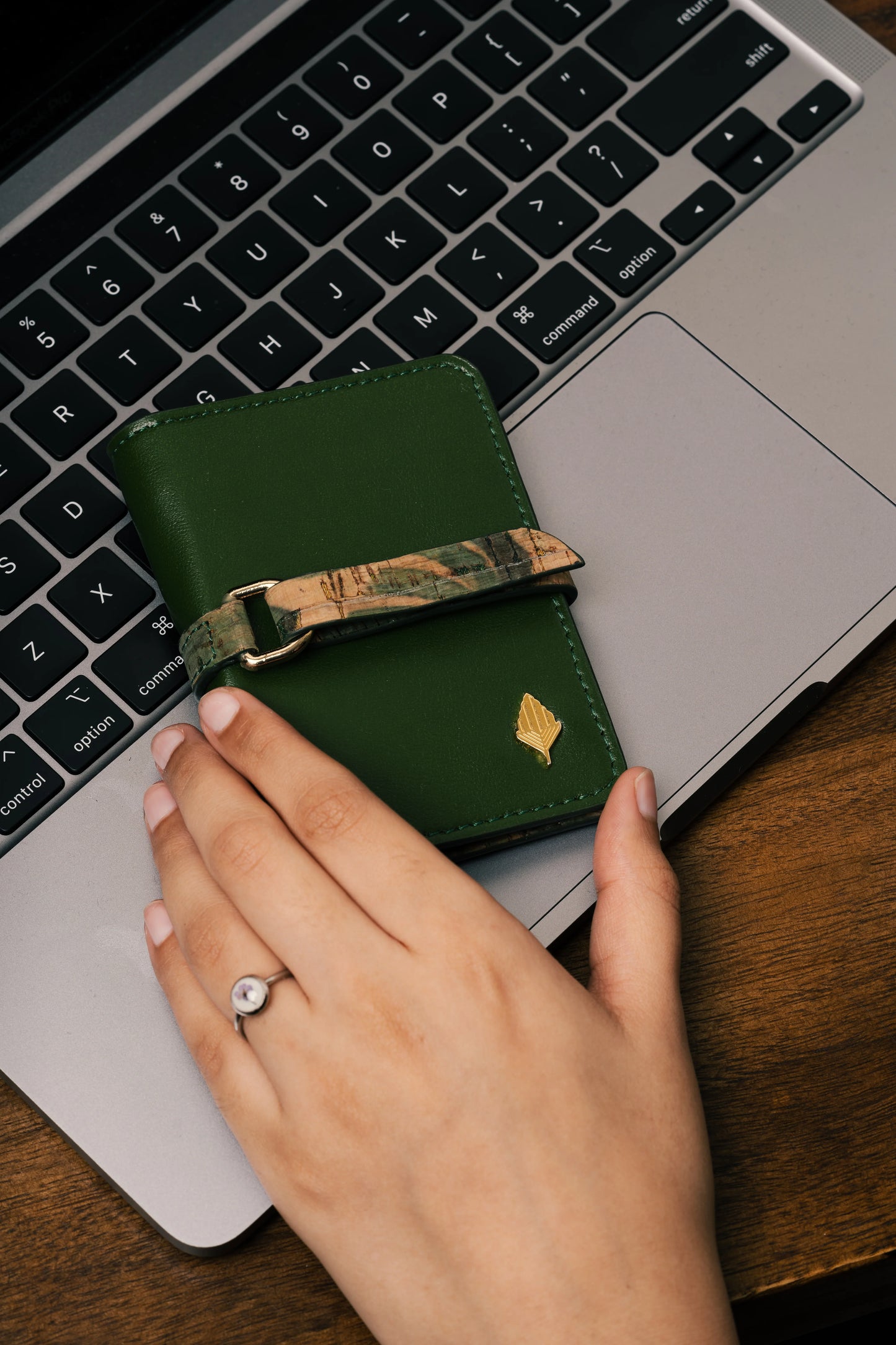 Green Solid Cardholder by Green Hermitage with Cactus Leather, Cardholders, Free Size, Green, Hemp, Lyocell, Office Wear, Recycled, Solids at Kamakhyaa for sustainable fashion