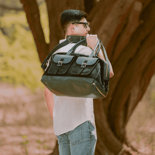 Ajax Vegan Leather Duffle Bag - Black by Green Hermitage with SS25 at Kamakhyaa for sustainable fashion