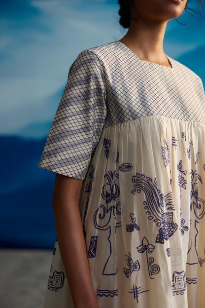 White Chanderi Quilted Dress by Ahmev with at Kamakhyaa for sustainable fashion