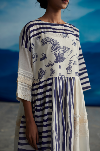 White Chanderi Patchwork Dress by Ahmev with at Kamakhyaa for sustainable fashion