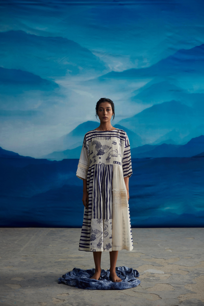 White Chanderi Patchwork Dress by Ahmev with at Kamakhyaa for sustainable fashion