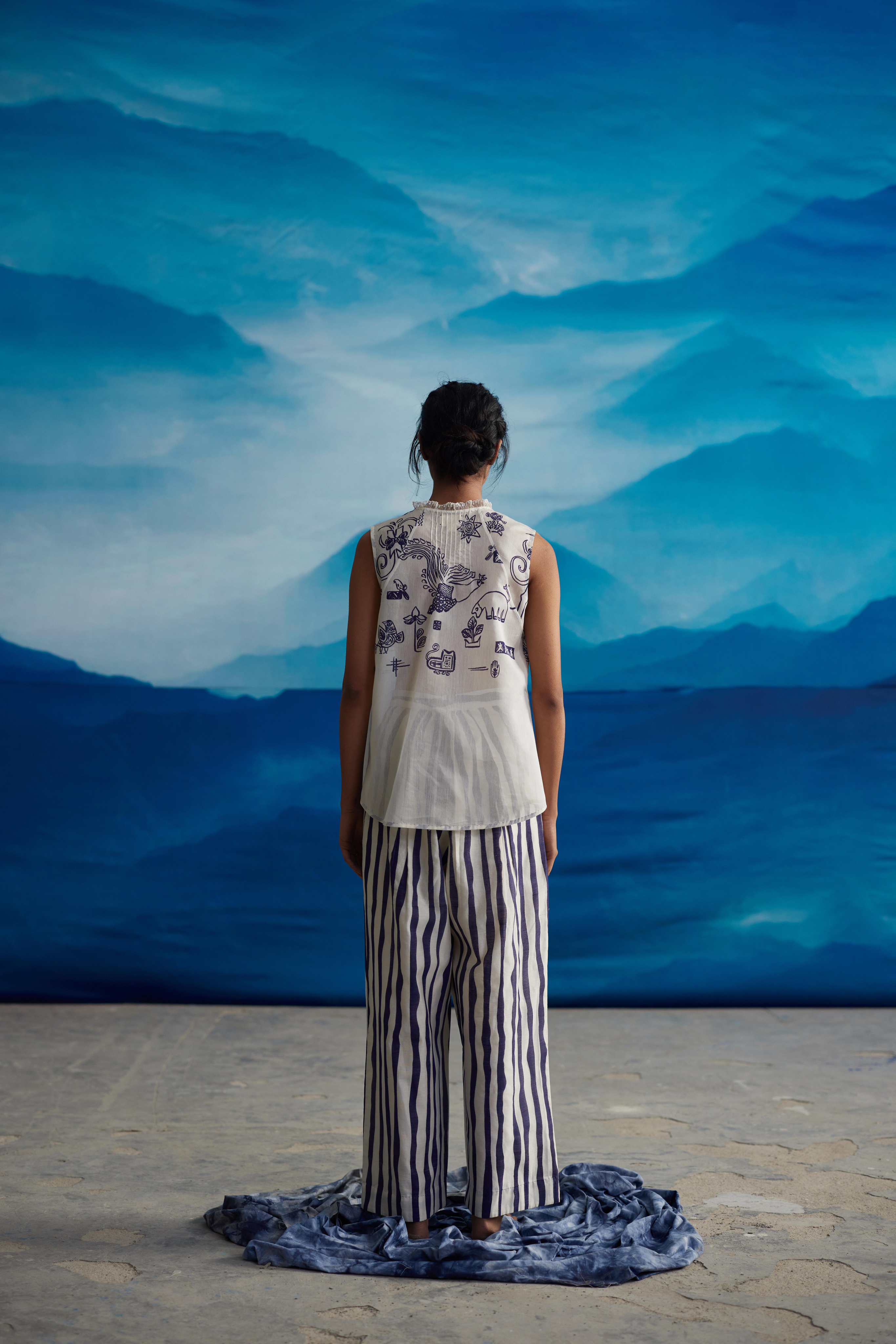 White Chanderi Laced Neck Shirt by Ahmev with Shirts at Kamakhyaa for sustainable fashion