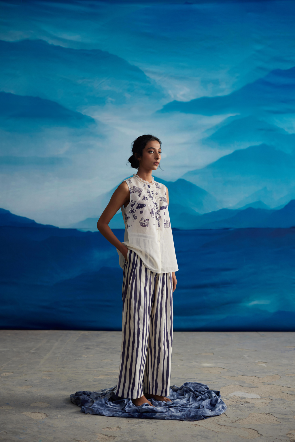 White Chanderi Laced Neck Shirt by Ahmev with Shirts at Kamakhyaa for sustainable fashion