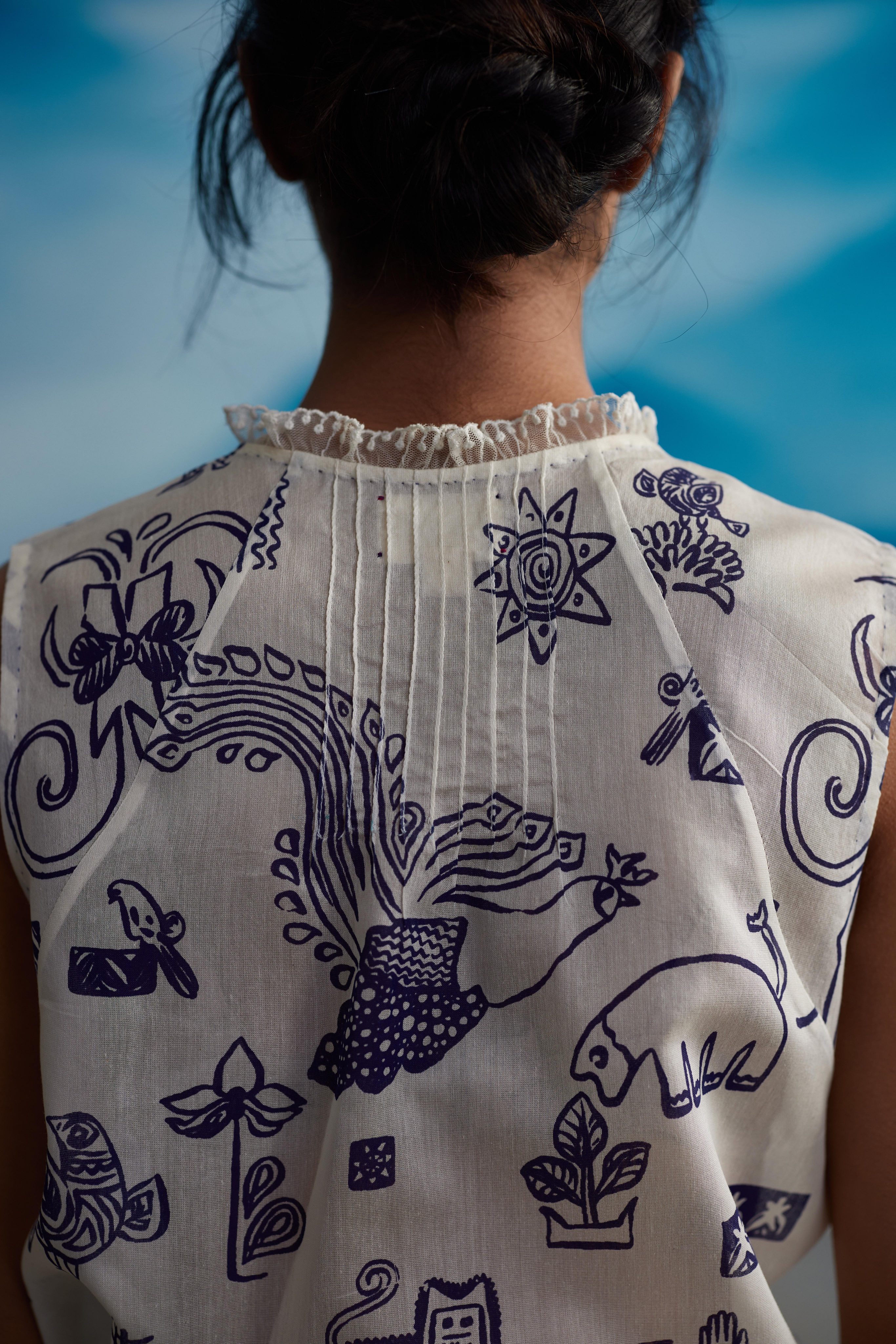 White Chanderi Laced Neck Shirt by Ahmev with Shirts at Kamakhyaa for sustainable fashion