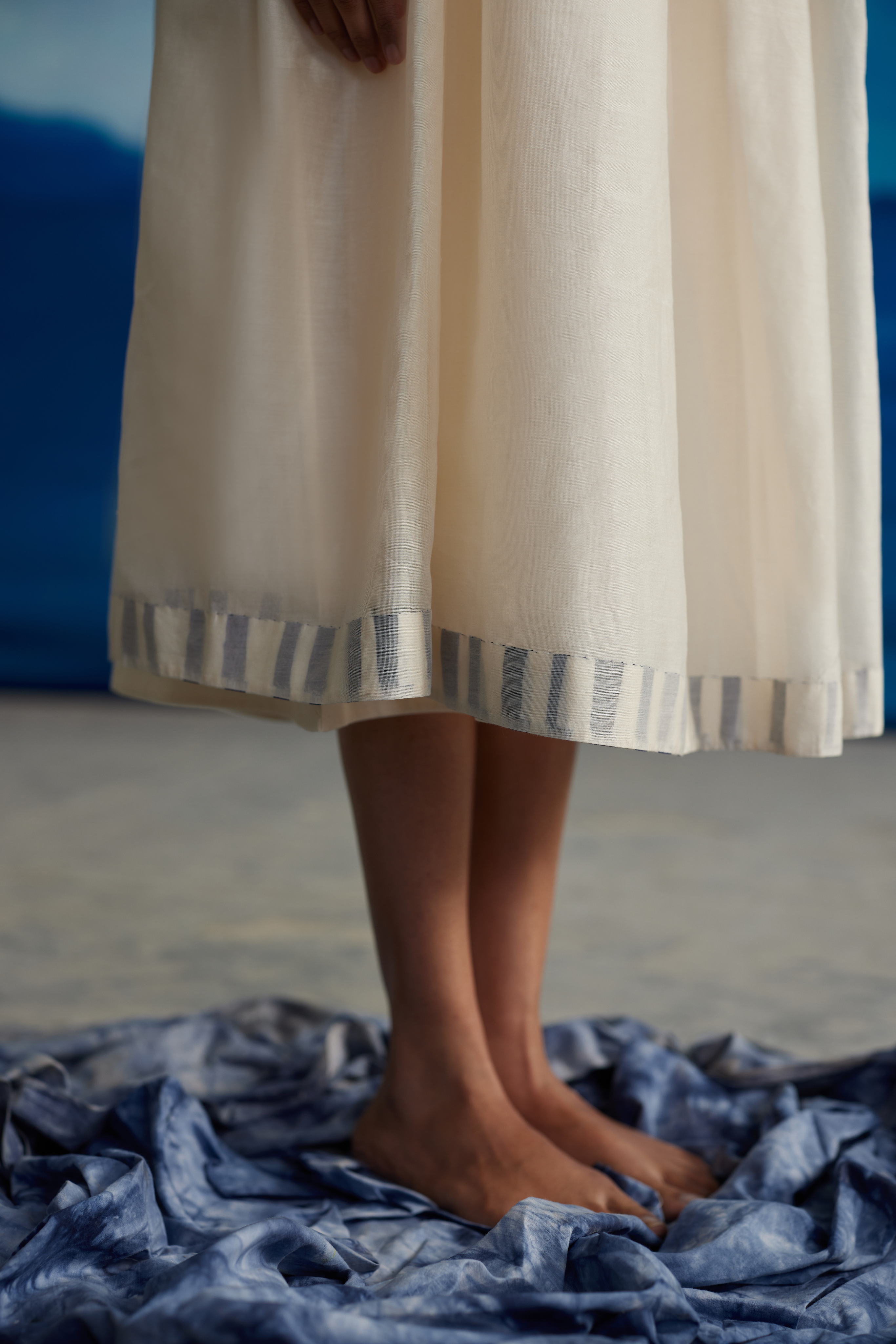 White Chanderi Laced Dress With Flared Sleeves by Ahmev with at Kamakhyaa for sustainable fashion