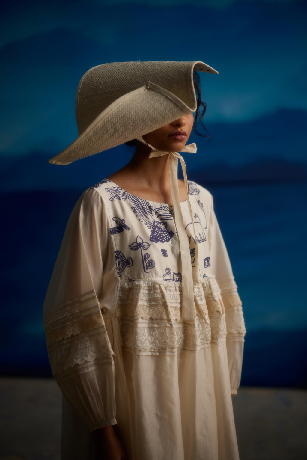 White Chanderi Laced Dress With Flared Sleeves by Ahmev with at Kamakhyaa for sustainable fashion