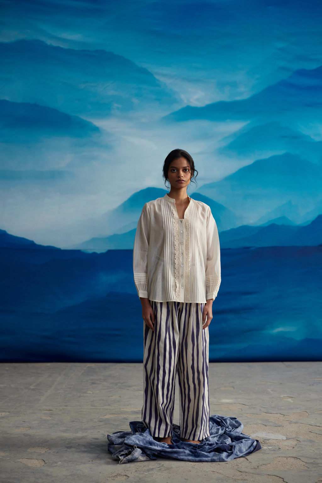 White Chanderi Collared Shirt With Lace by Ahmev with Shirts at Kamakhyaa for sustainable fashion