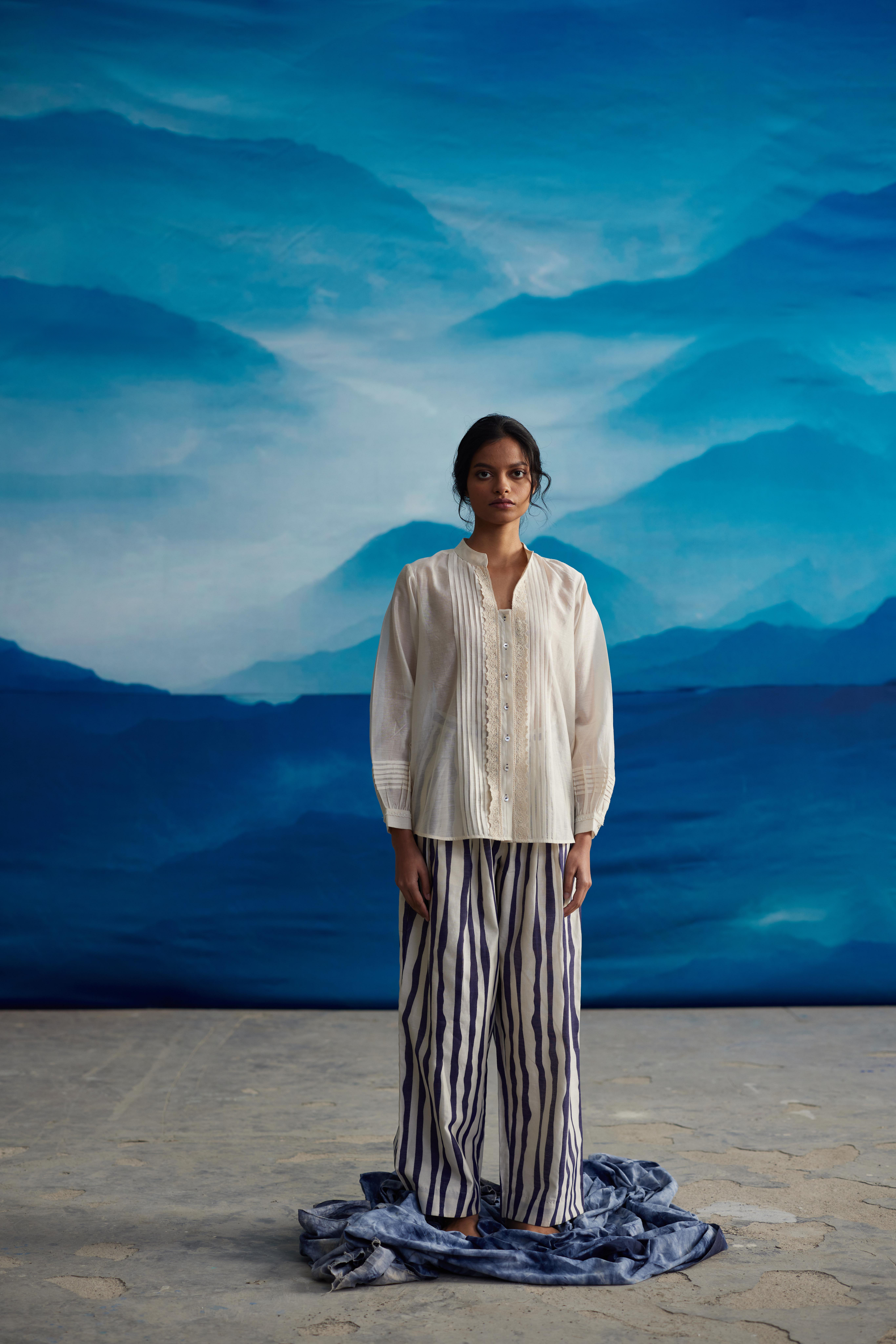 White Chanderi Collared Shirt With Lace by Ahmev with Shirts at Kamakhyaa for sustainable fashion