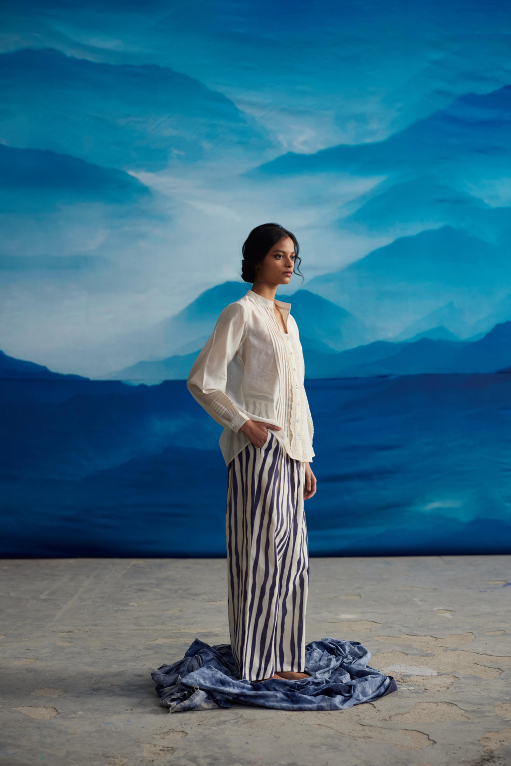 White Chanderi Collared Shirt With Lace by Ahmev with Shirts at Kamakhyaa for sustainable fashion