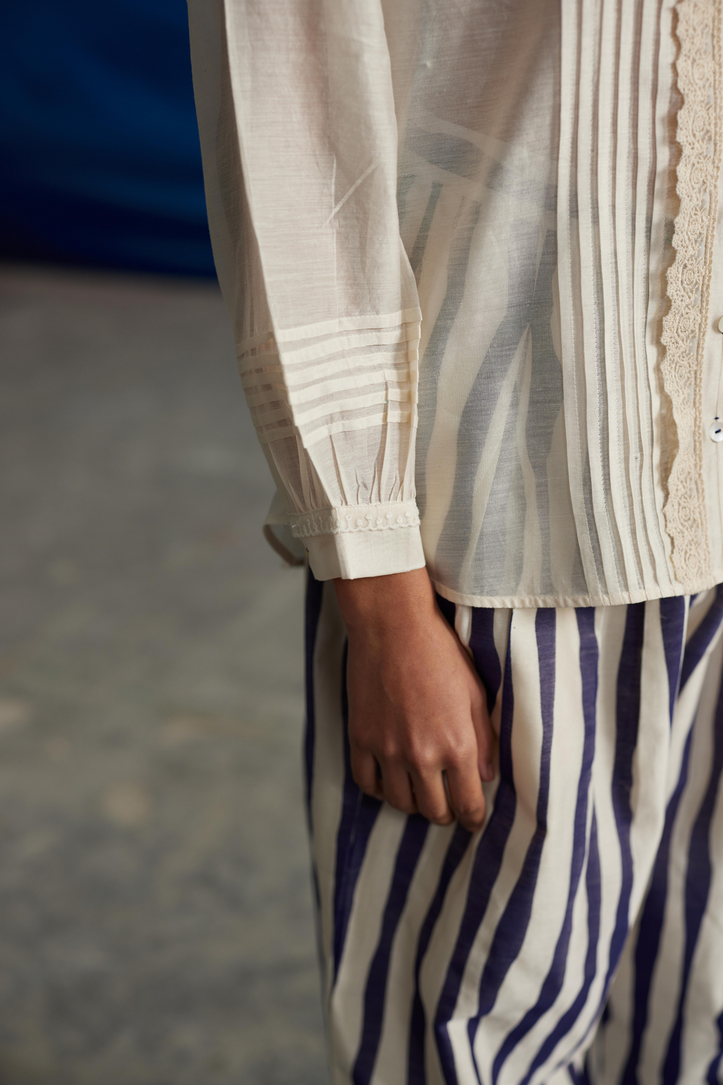 White Chanderi Collared Shirt With Lace by Ahmev with Shirts at Kamakhyaa for sustainable fashion