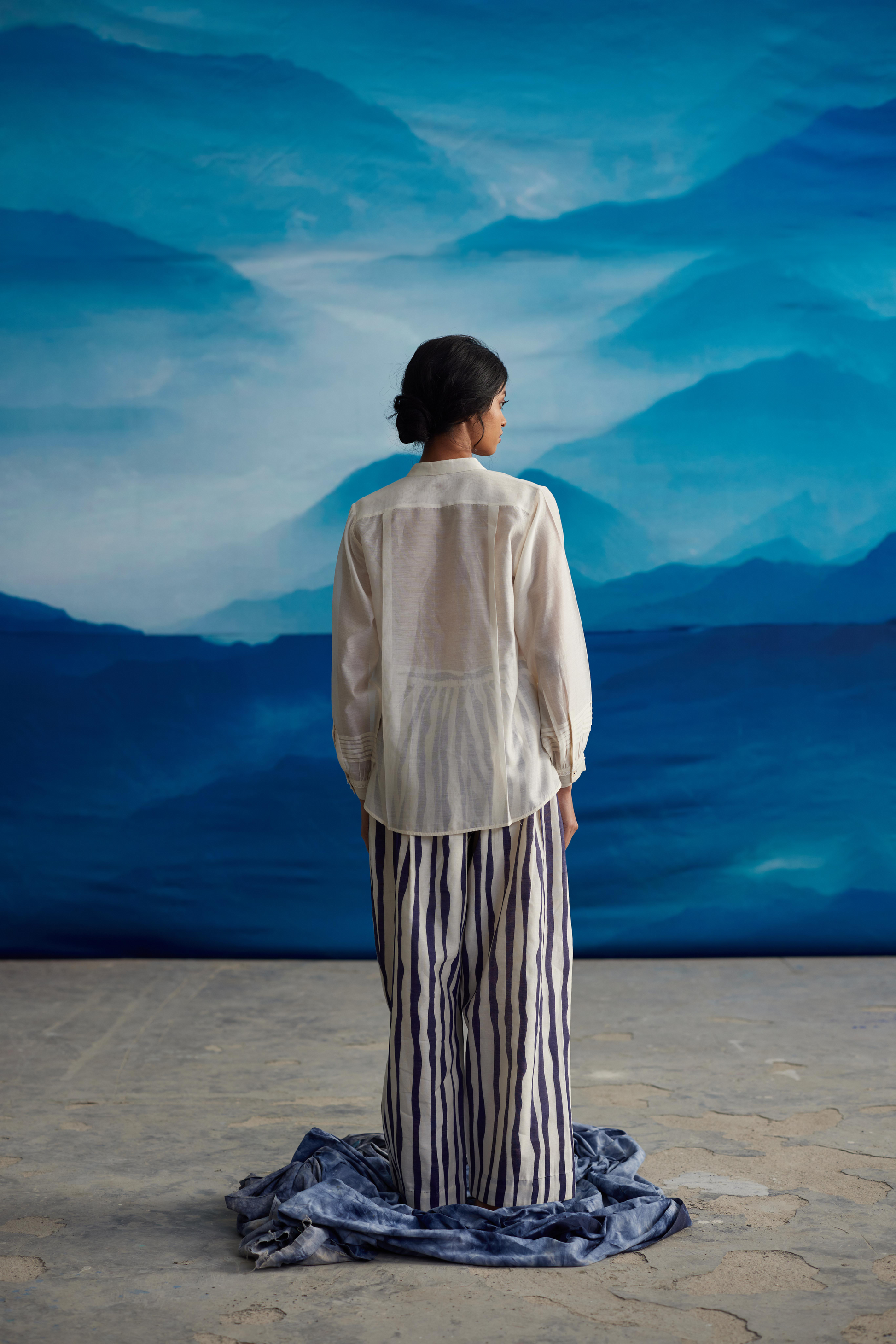 White Chanderi Striped Pants by Ahmev with at Kamakhyaa for sustainable fashion