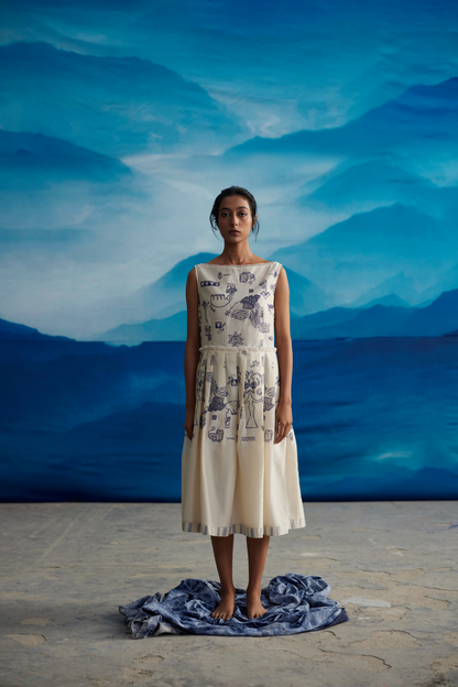 White Chanderi Pleated Dress With Lace by Ahmev with at Kamakhyaa for sustainable fashion