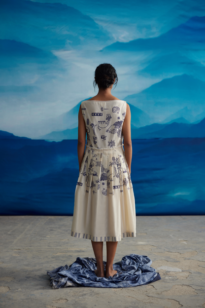 White Chanderi Pleated Dress With Lace by Ahmev with at Kamakhyaa for sustainable fashion