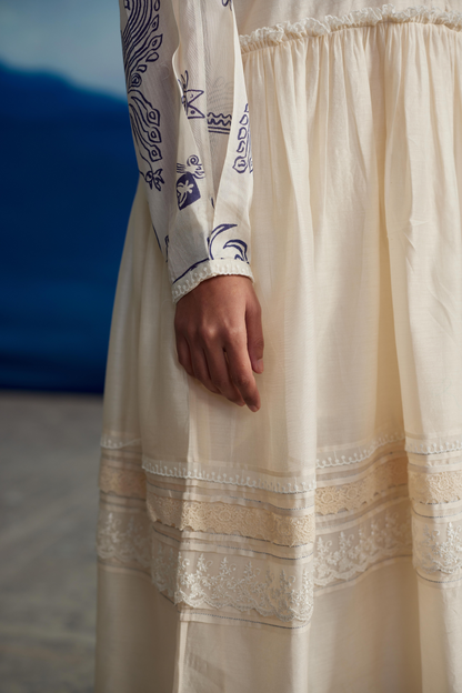 White Chanderi Dress With Gathered Waist by Ahmev with at Kamakhyaa for sustainable fashion